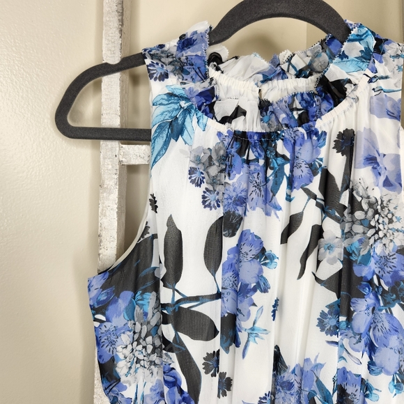 Eliza J size 12 floral keyhole ruffle sleeveless mother of the bride dress - Picture 2 of 6